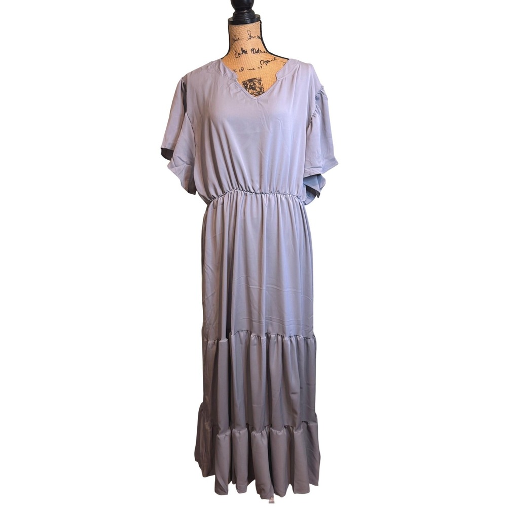 NWOT Womens Feminine Evening Boho Flowy Tiered Maxi Blouson Dress Blue Size‎ 3XL